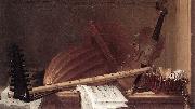 HUILLIOT, Pierre Nicolas Still-Life of Musical Instruments sf USA oil painting artist